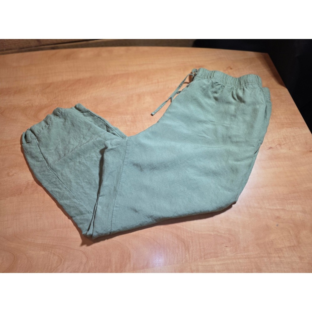 A New Day Olive Green Linen Blend Capri Elastic Waist Pants XL